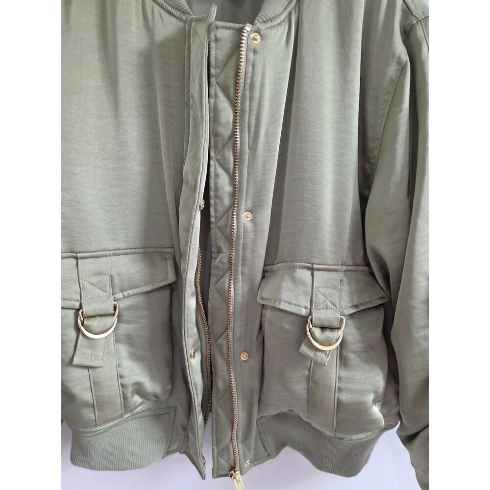House of Harlow 1960 Gina Sage Green Padded Bomber Jacket Gold-tone HW Sz Large - Picture 5 of 8